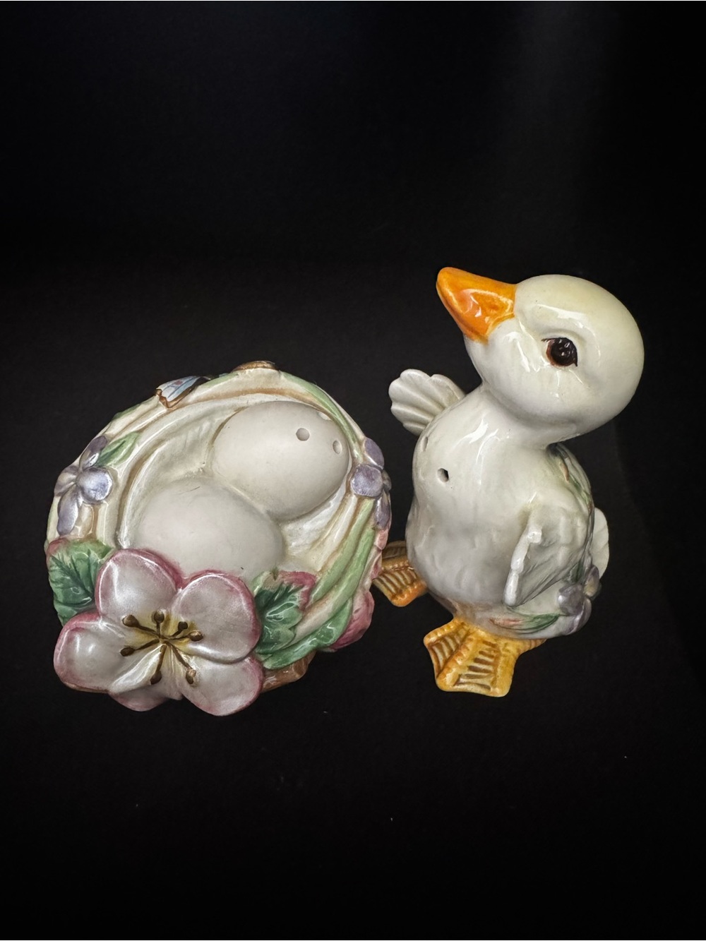 Vintage Fitz & Floyd Garden Rhapsody Salt & Pepper Shaker Duck and Nest Eggs